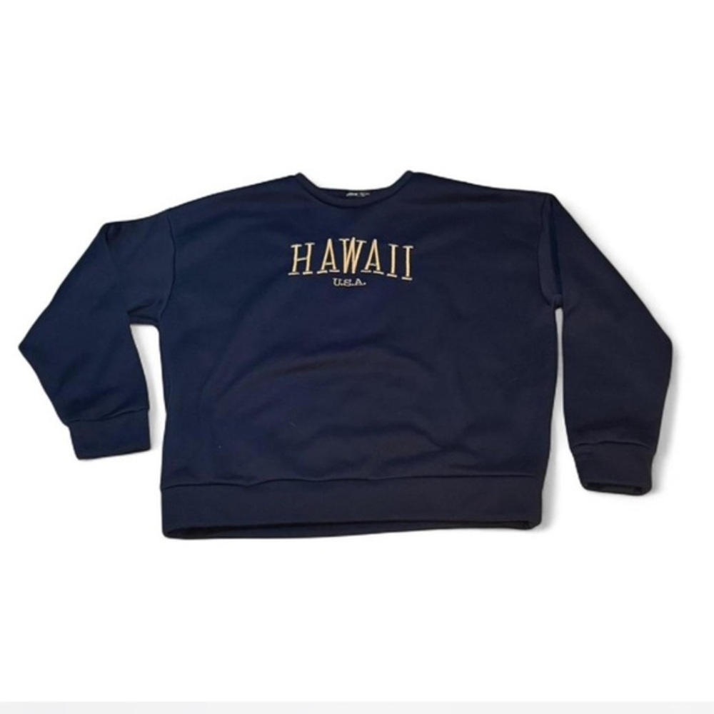 SHEIN Navy Crewneck Sweater with Hawaii Print
